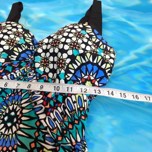 Athena Tankini Swim Top Multicolor Mosaic Built in Bra Size 38 B - Picture 7 of 8